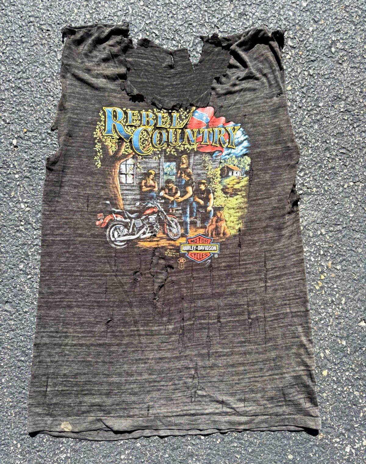 Vintage 1980s Rebel Country Harley Davidson 3D Emblem Cutoff Shirt 1987 M/L Vintage 1980s Rebel Country Harley Davidson 3D Emblem Cutoff Shirt 1987 M/L