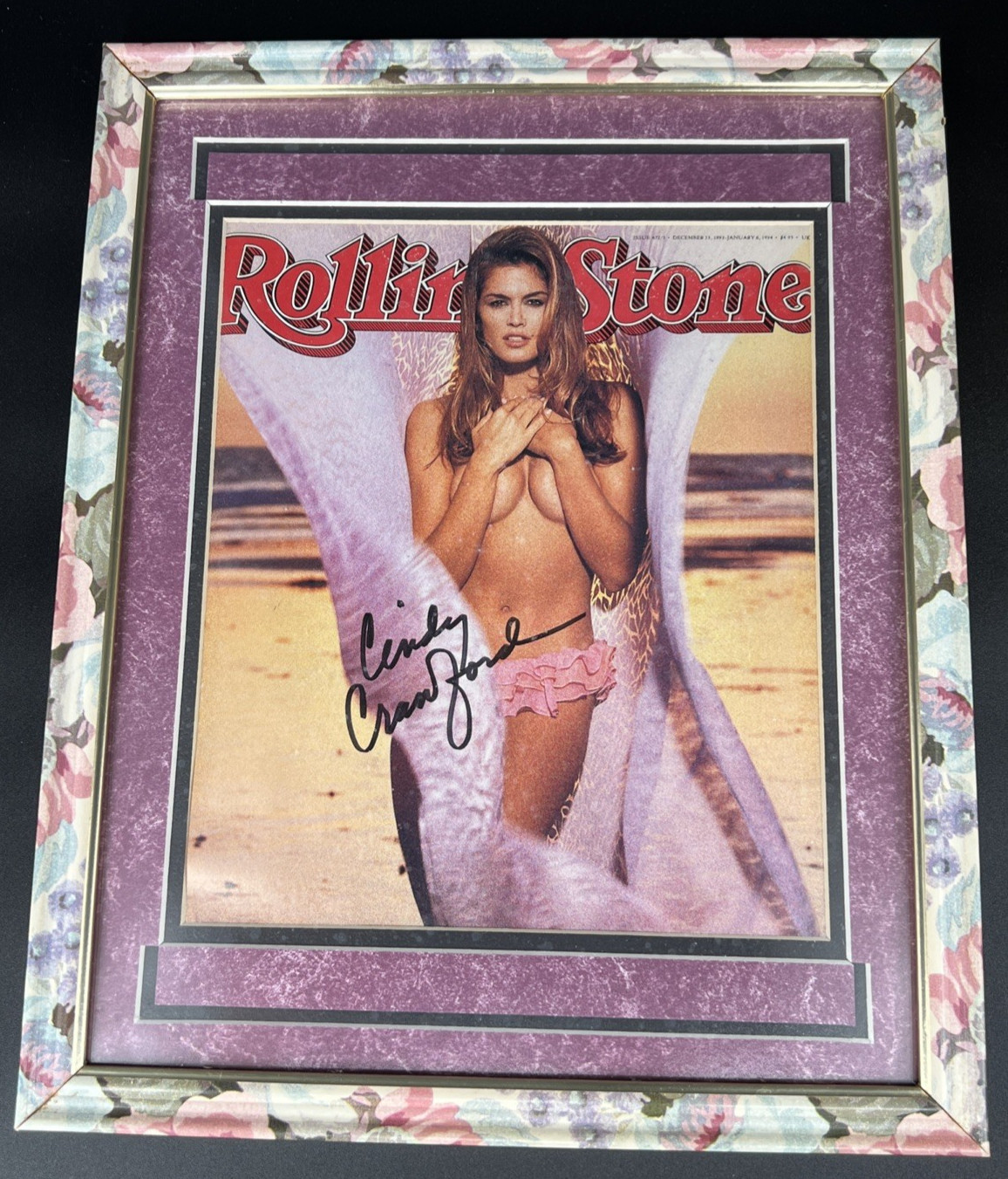 Cindy Crawford Signed 1993 Rolling Stone Magazine Cover Autograph Framed COA