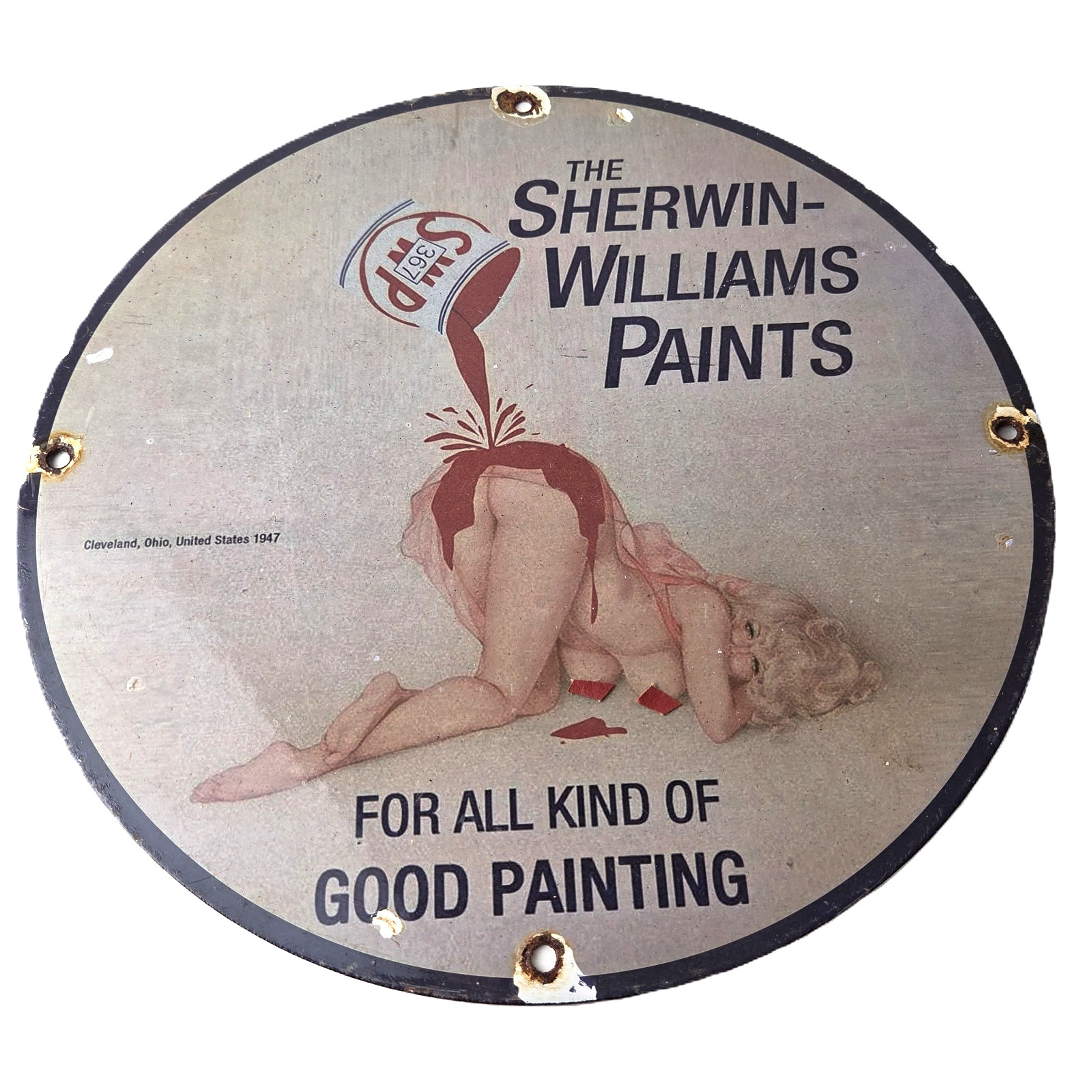 Vintage Sherwin Williams Paint Porcelain Hardware Store Gas Pinup Girl Sign