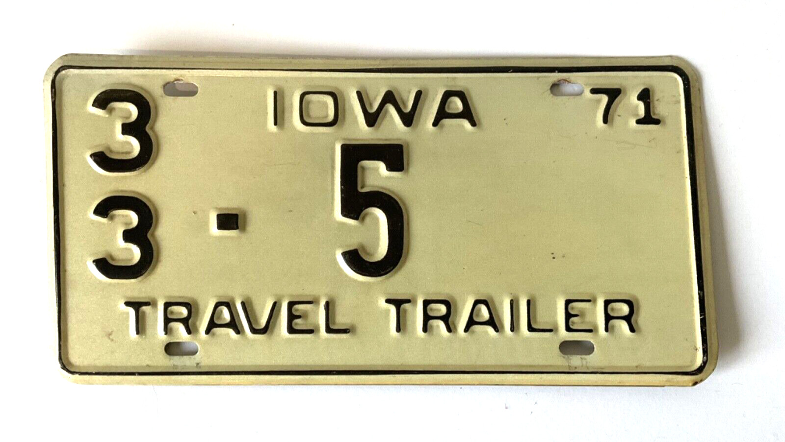 Rare 1971 IOWA SINGLE DIGIT TRAVEL TRAILER License Plate ALL ORIGINAL #5 Rare 1971 IOWA SINGLE DIGIT TRAVEL TRAILER License Plate ALL ORIGINAL #5