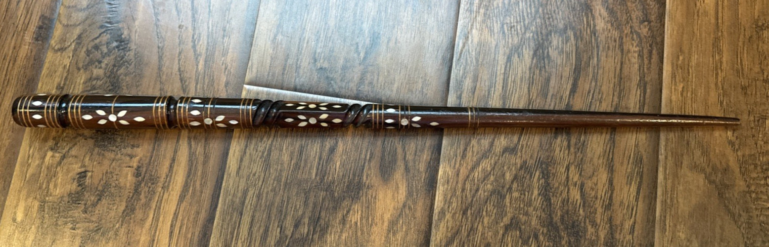 Vtg hand carved wood mother of pearl pointer, Wand 22 Vtg hand carved wood mother of pearl pointer, Wand 22