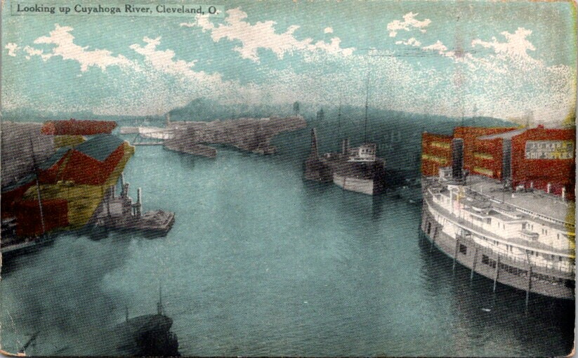 Postcard Looking Up the Cuyahoga River Ships & Waterfront Cleveland Ohio OH V759 Postcard Looking Up the Cuyahoga River Ships & Waterfront Cleveland Ohio OH V759