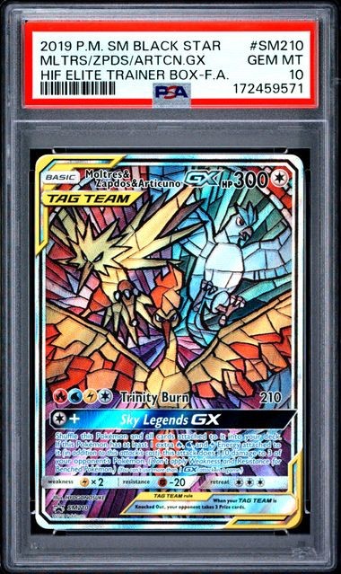Graded Pokemon - Moltres & Zapdos & Articuno GX (SM210) Black Star Promo PSA 10 Graded Pokemon - Moltres & Zapdos & Articuno GX (SM210) Black Star Promo PSA 10