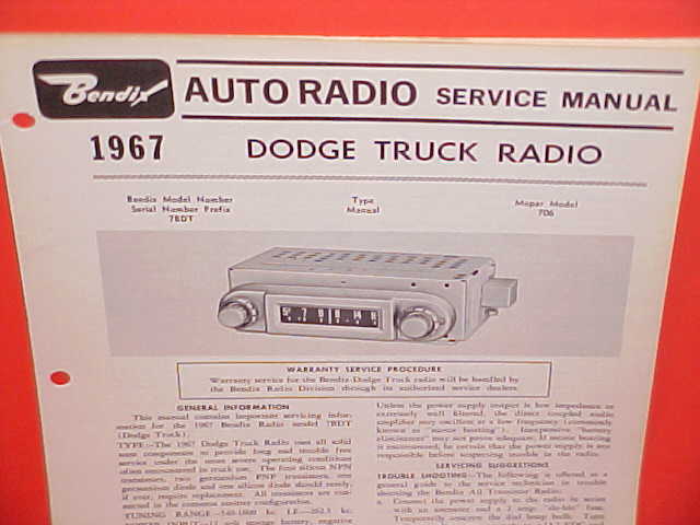 1967 DODGE PICKUP TRUCK VAN BENDIX AM RADIO SERVICE SHOP MANUAL BROCHURE CATALOG