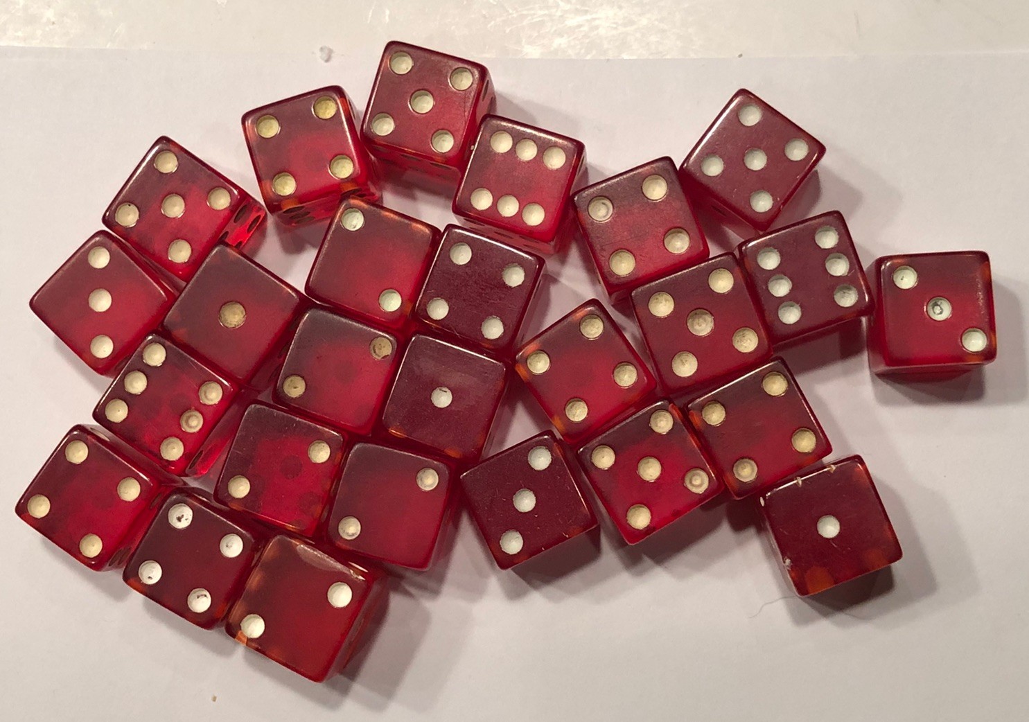 Group Of 26 5/8” Vintage Cherry Red Bakelite Dice (Tested)