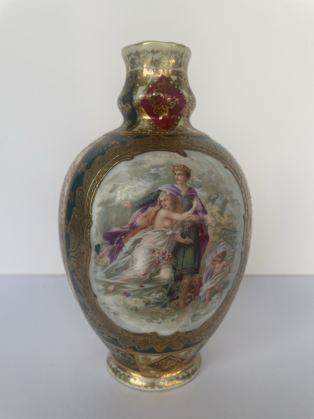 Royal Vienna Austria Porcelain Cobalt Handpainted Vase Urn Antique, Numbered Royal Vienna Austria Porcelain Cobalt Handpainted Vase Urn Antique, Numbered