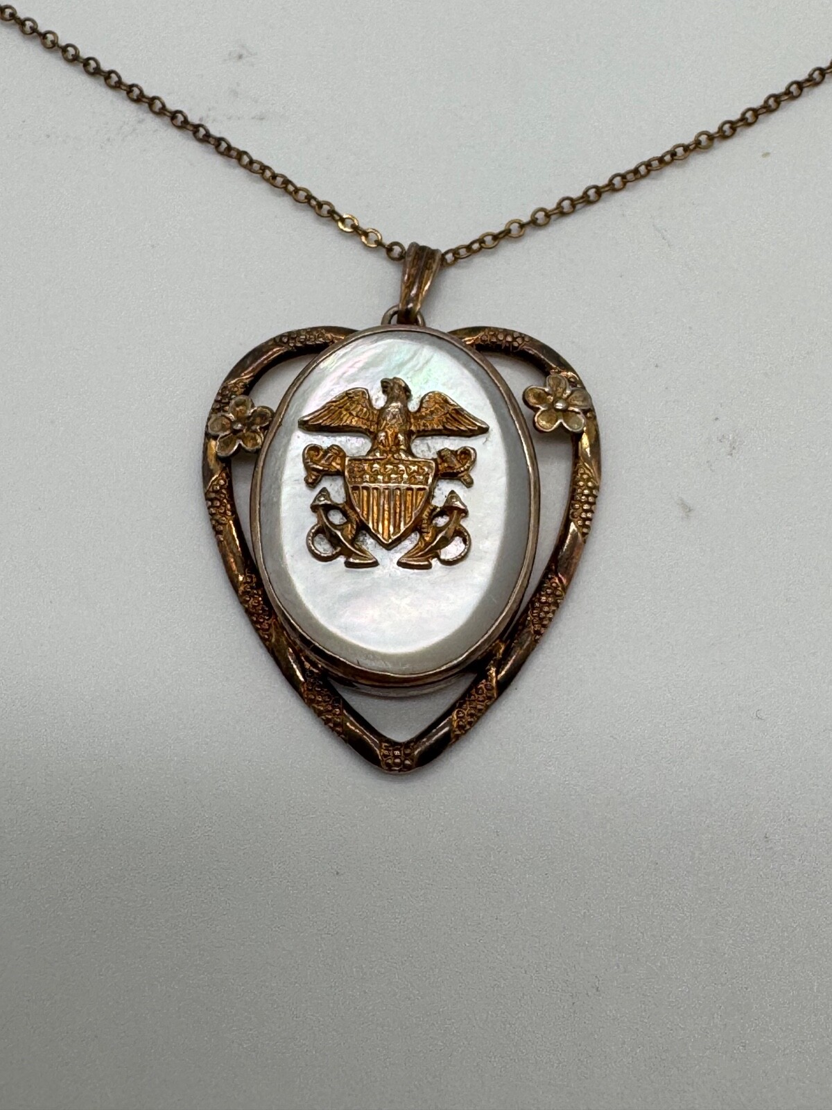 Vtg WW II Era Gold Filled on Sterling Silver & Mother of Pearl Sweetheart Locket Vtg WW II Era Gold Filled on Sterling Silver & Mother of Pearl Sweetheart Locket