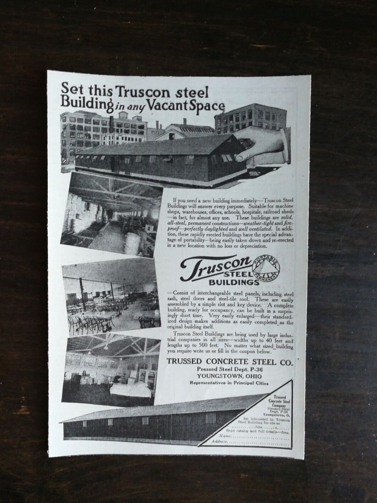Vintage 1917 Truscon Steel Buildings Original Ad 222