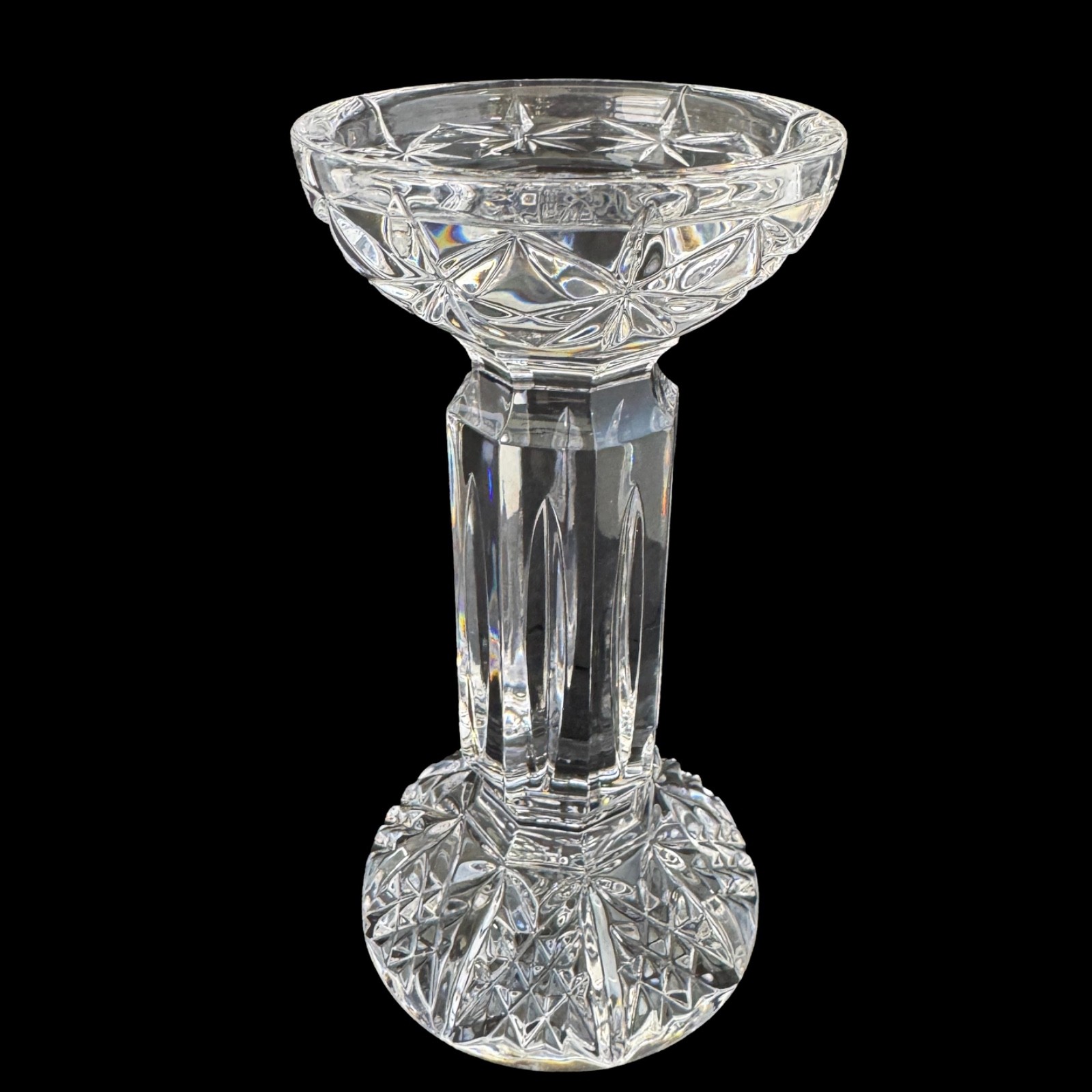 Vintage 1990s Waterford Crystal Glass Balmoral Pillar Candle Holder 7.5” Tall