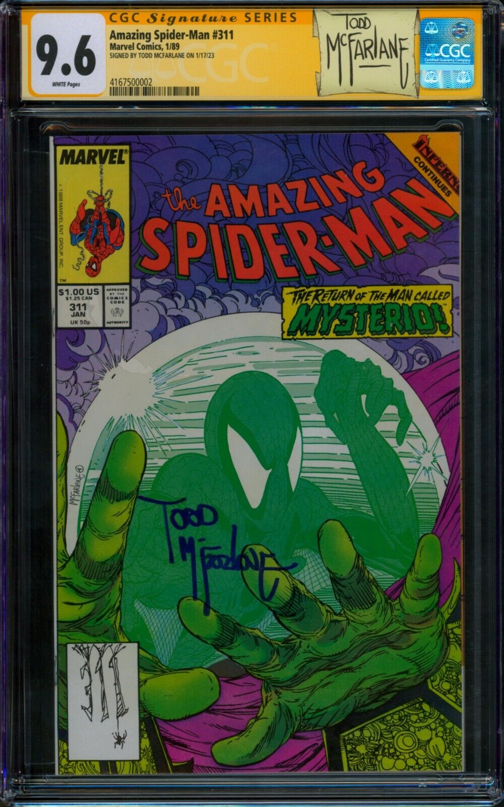Amazing Spider-Man #311 🌟 CGC 9.6 SS SIGNED by TODD MCFARLANE 🌟 Mysterio 1989