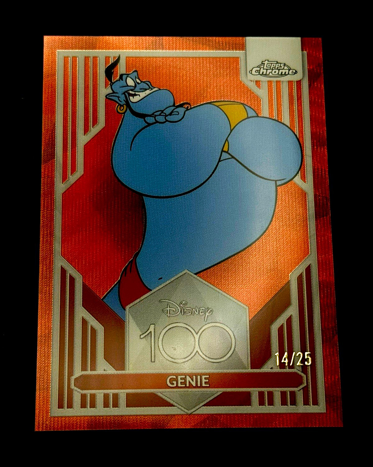 2023 Topps Chrome Disney 100 Genie Orange Wave Refractor #14/25