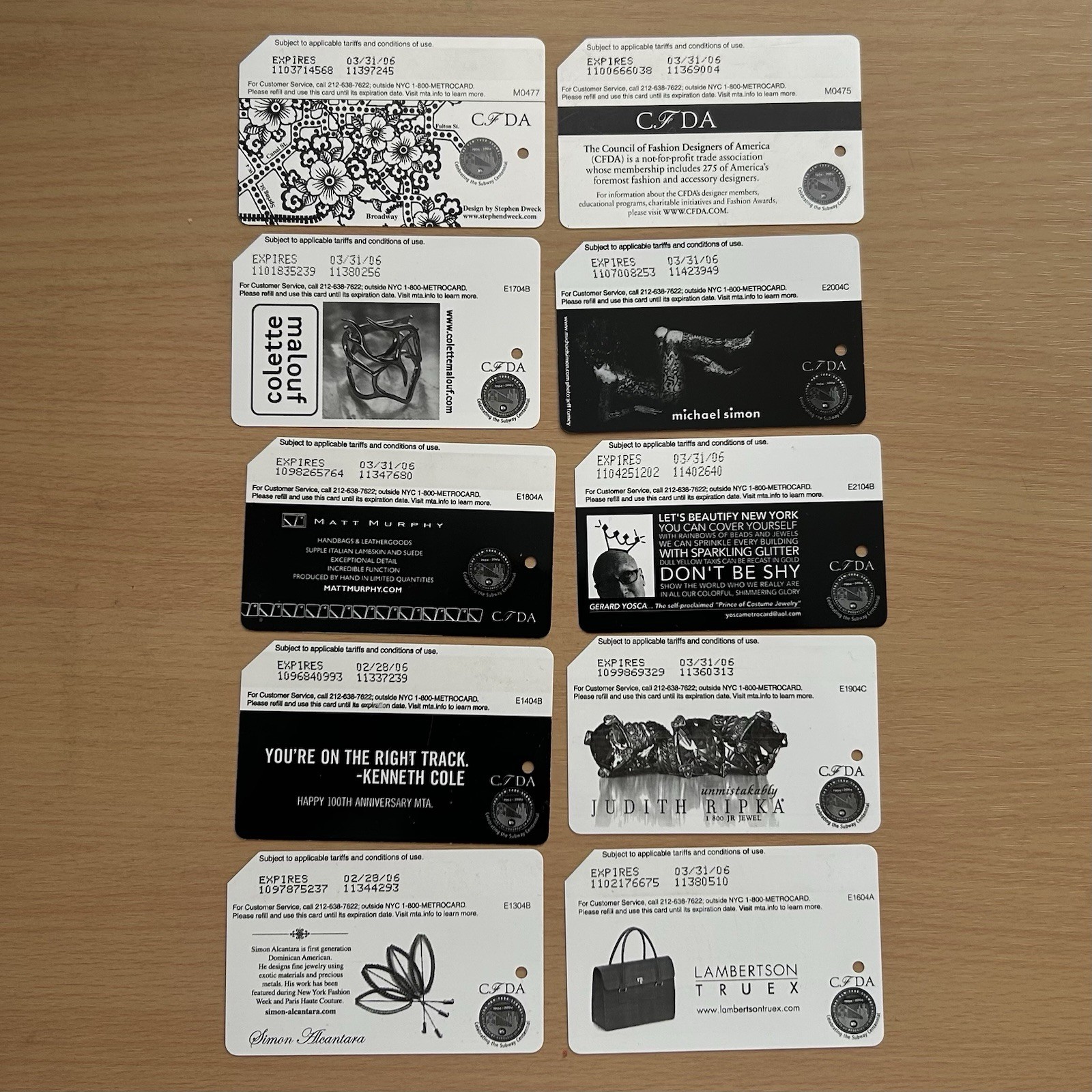 Rare Vintage MetroCard CFDA Edition, Complete Set Of 10x (Used) Collectibles. Rare Vintage MetroCard CFDA Edition, Complete Set Of 10x (Used) Collectibles.