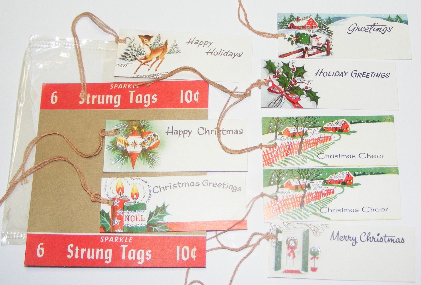 8 1950s-1960s MCM Eureka brand sparkle Christmas gift tags with packaging 8 1950s-1960s MCM Eureka brand sparkle Christmas gift tags with packaging
