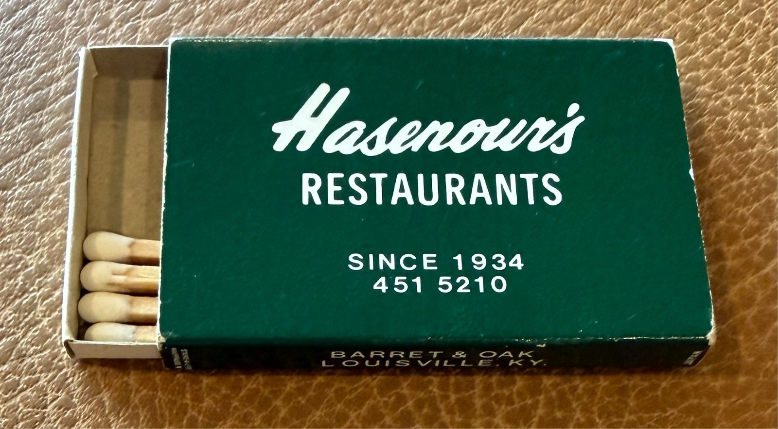 Vintage Hasenour\'s The Atrium Restaurant Matchbox Louisville KY 1980s Closed