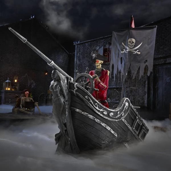 Home Accents 9.5 FT Dead Water Animated LED Pirate Ship Halloween 25PA04180
