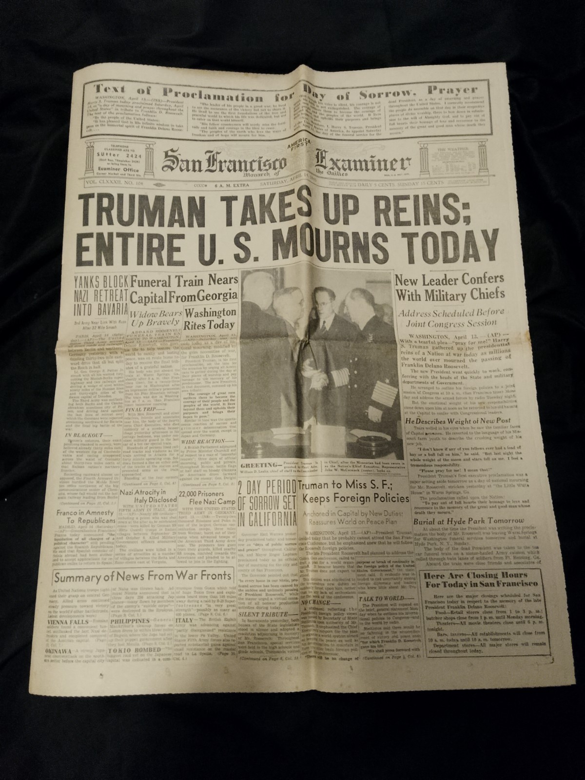 Truman becomes President 1945 SF newspaper Truman becomes President 1945 SF newspaper