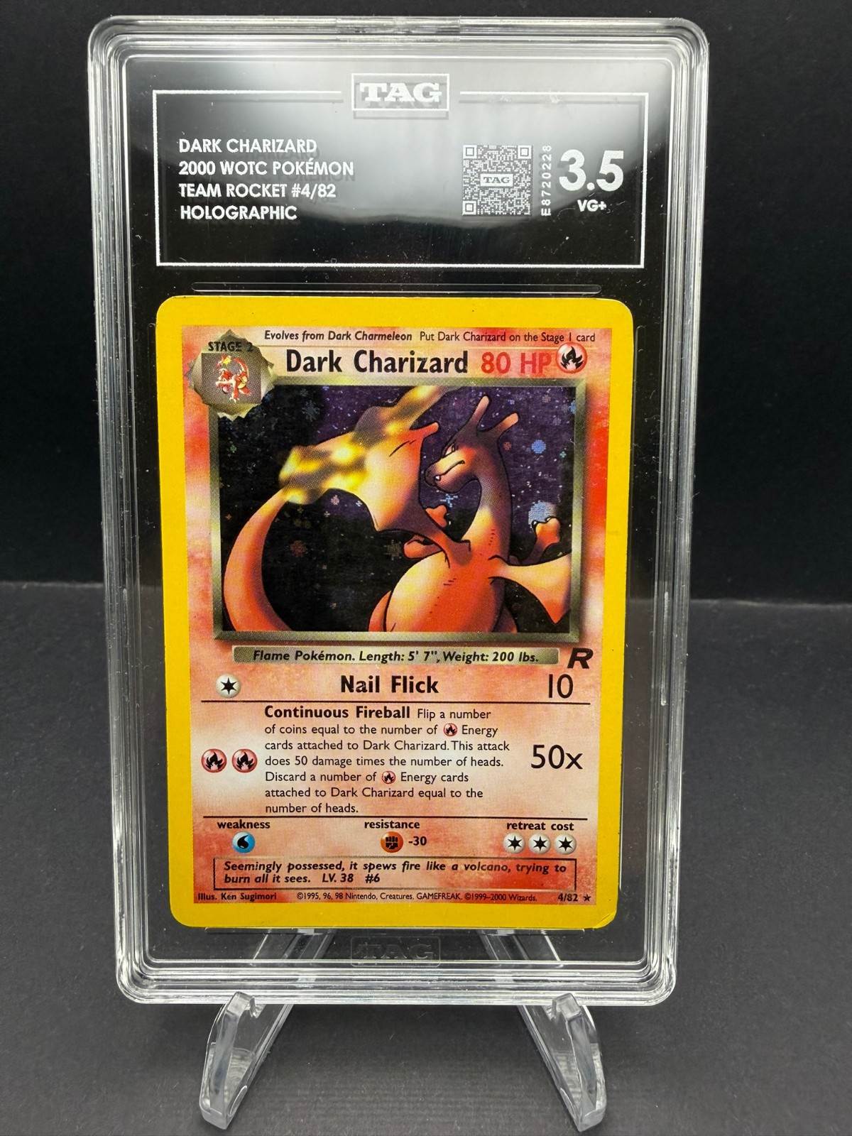 2000 Pokemon Team Rocket - Dark Charizard Holo #4/82 TAG 3 PSA 3 2000 Pokemon Team Rocket - Dark Charizard Holo #4/82 TAG 3 PSA 3
