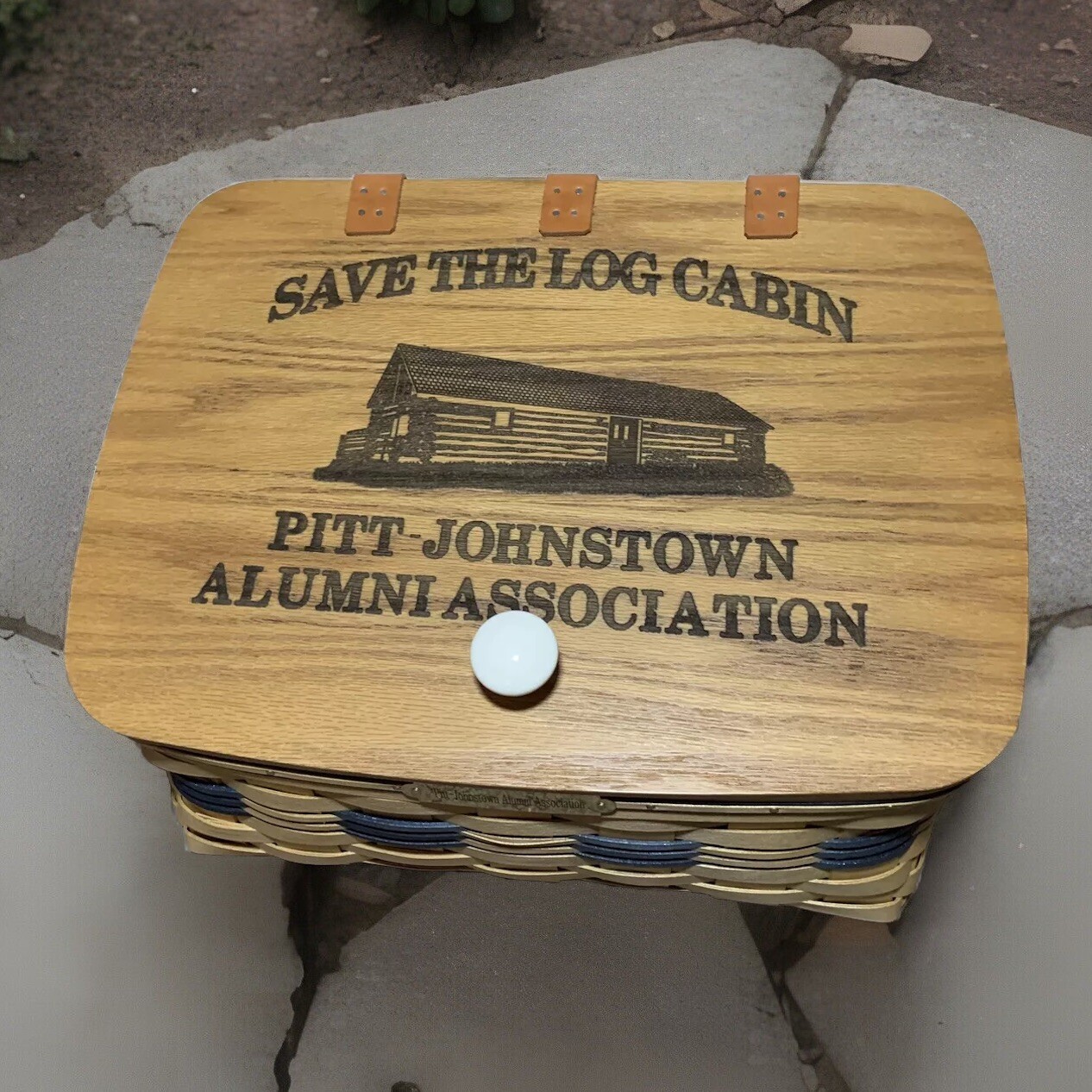 UPJ Pitt Johnstown Alumni University of Pittsburgh *Log Cabin* Basket w/ Lid Oak UPJ Pitt Johnstown Alumni University of Pittsburgh *Log Cabin* Basket w/ Lid Oak