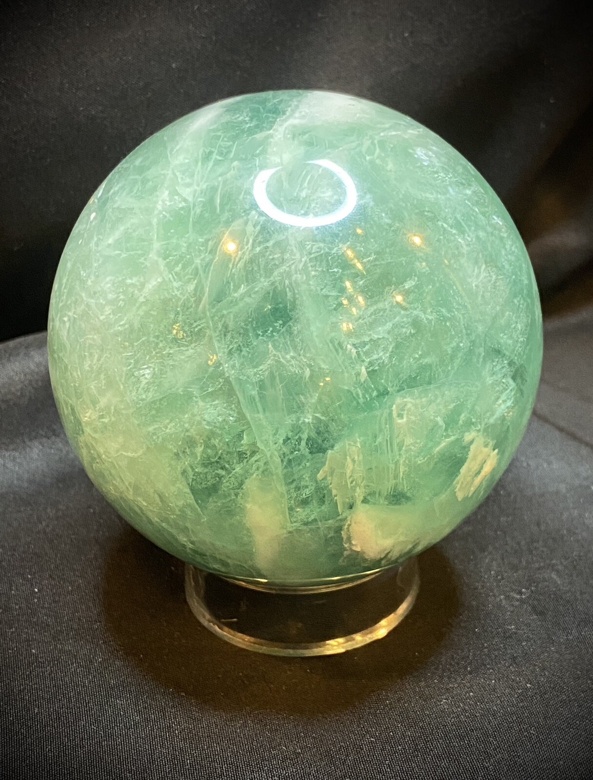 Beautiful Large Green Feather Fluorite Sphere With Stand 969 Grams Beautiful Large Green Feather Fluorite Sphere With Stand 969 Grams