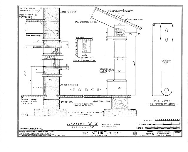 Comfort Texas Faltin House 1930s Porch Detail Architectural Drawing HABS