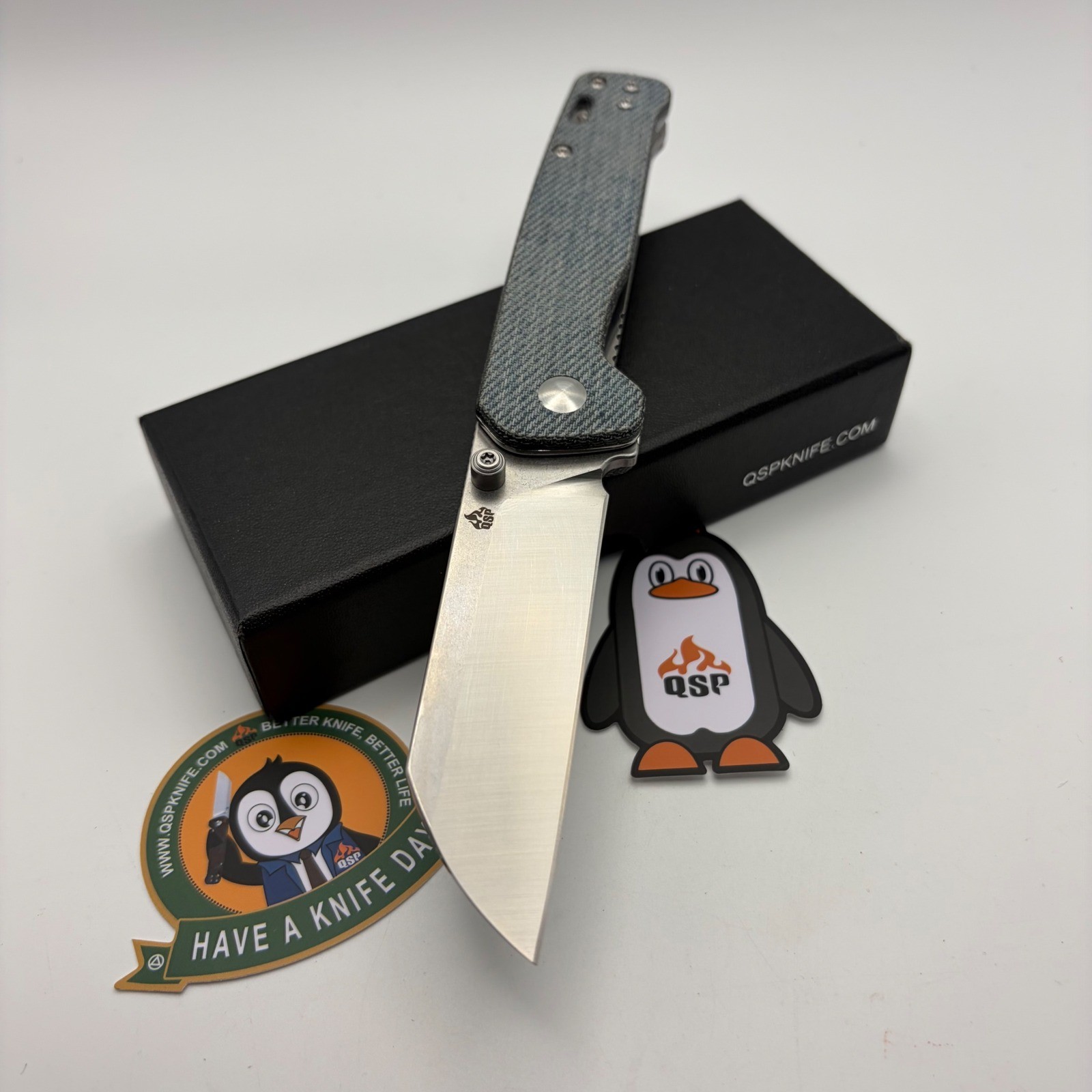 QSP Penguin V2 QS130V2-B1 Folding Knife D2 Steel Denim Micarta Handle EDC