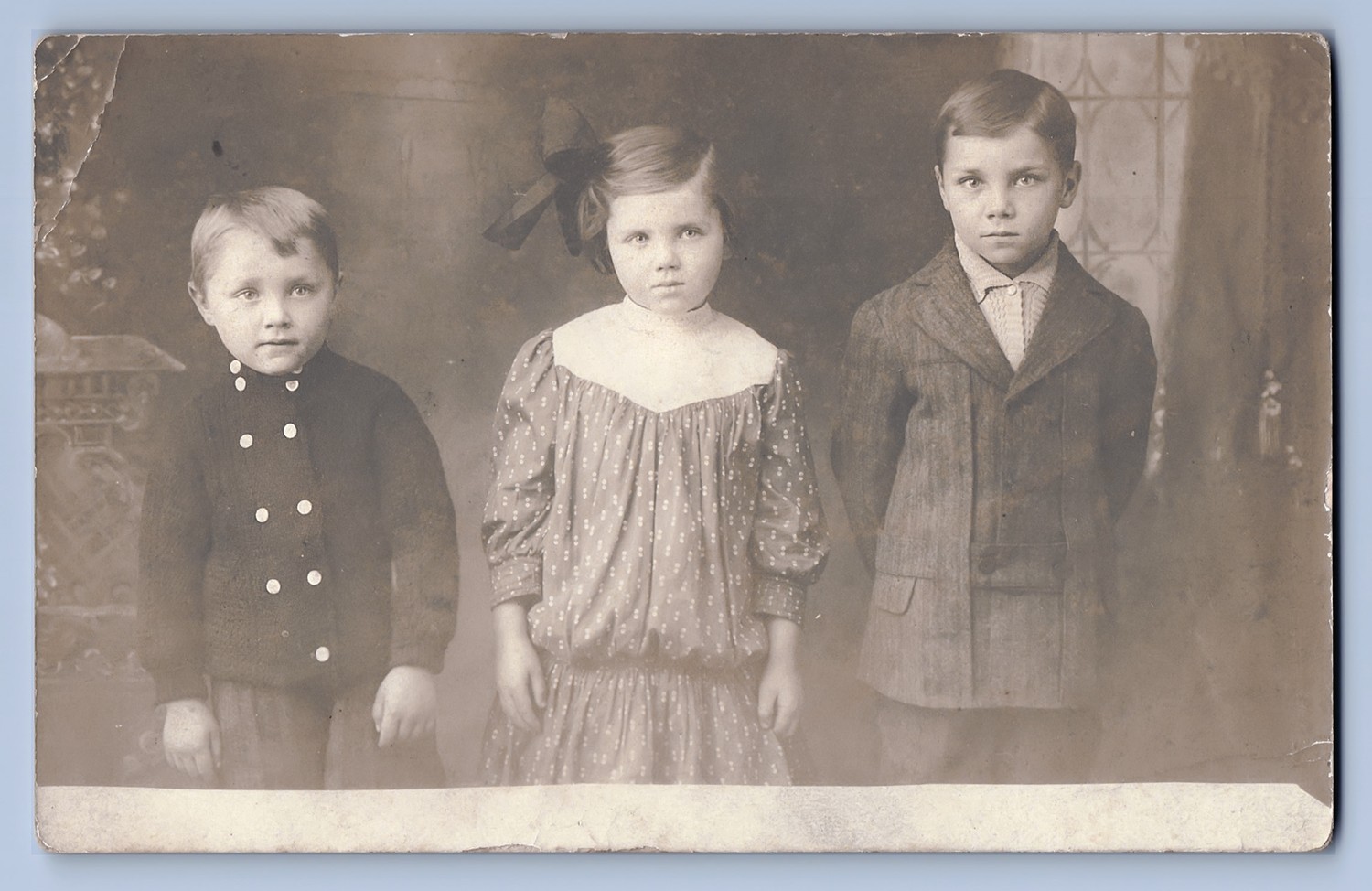 Antique RPPC 3 Children Boys Girl Studio Portrait c1907 Photo Postcard -1210