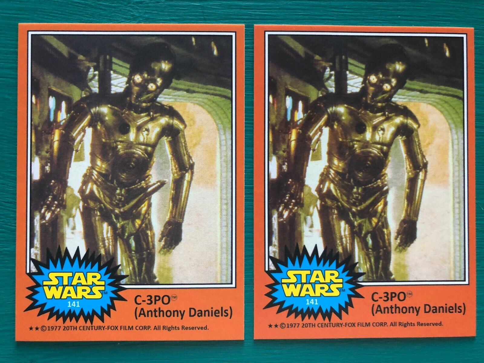 1977 O-Pee-Chee Star Wars C-3PO Golden Rod Error & Corrected REPRINT Cards #141