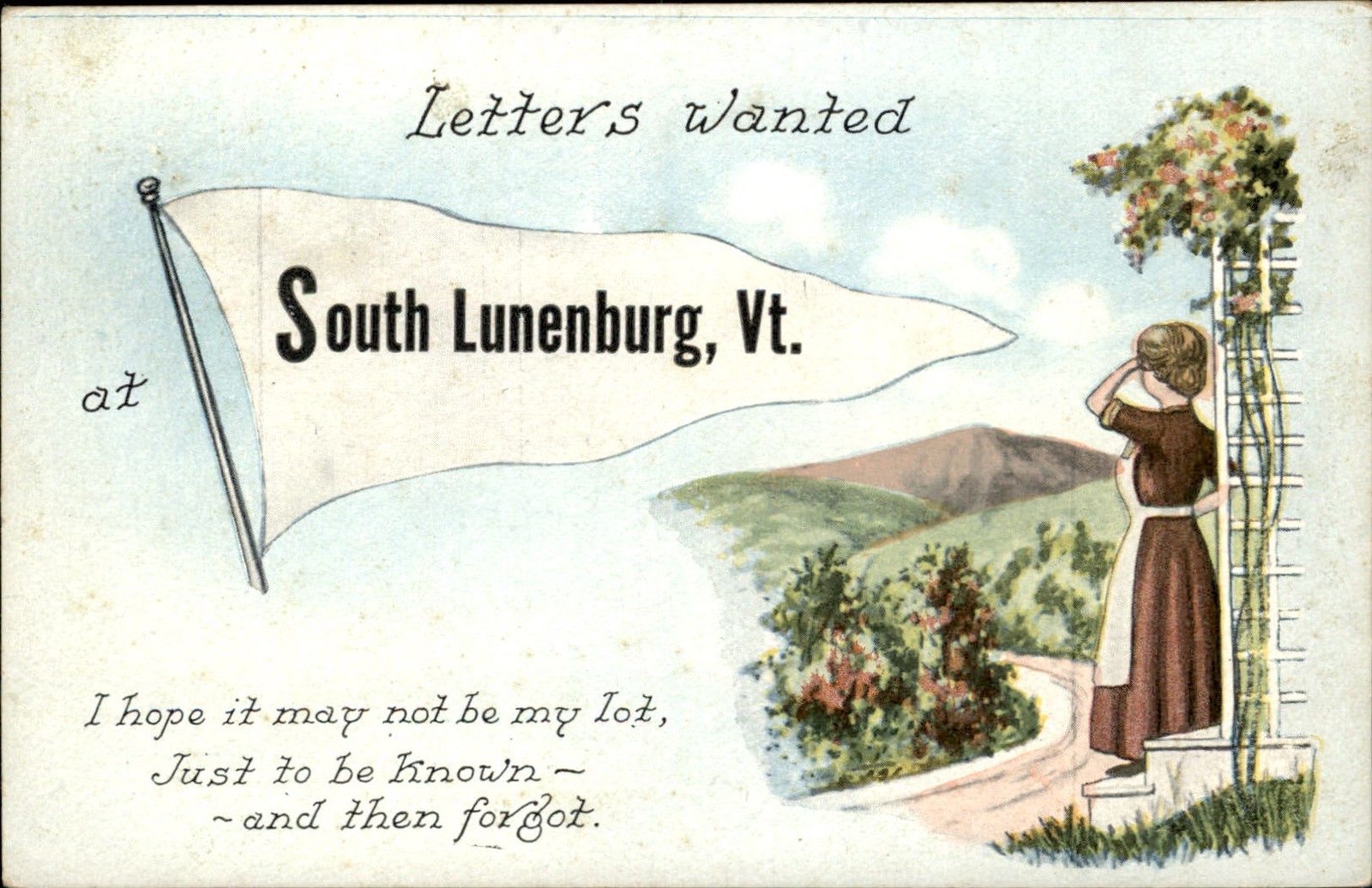 South Lunenburg VT Letter Writing Comic c1910s Vintage Postcard