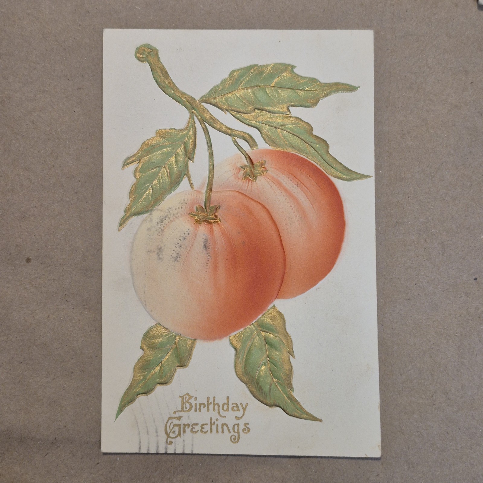 Antique Embossed Peach Birthday Greetings Postcard 1909 Worcester MA