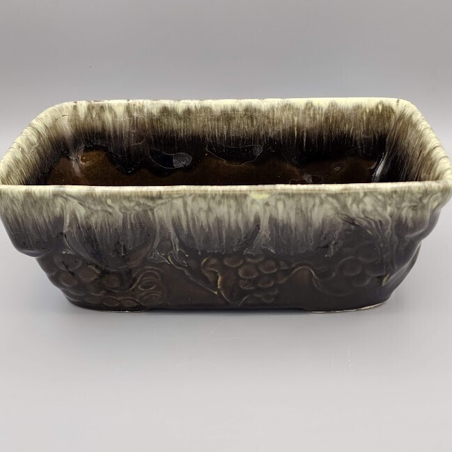 Vintage 1960s Hull Pottery F18 Brown Drip Glaze Grape Rectangle Planter Dish