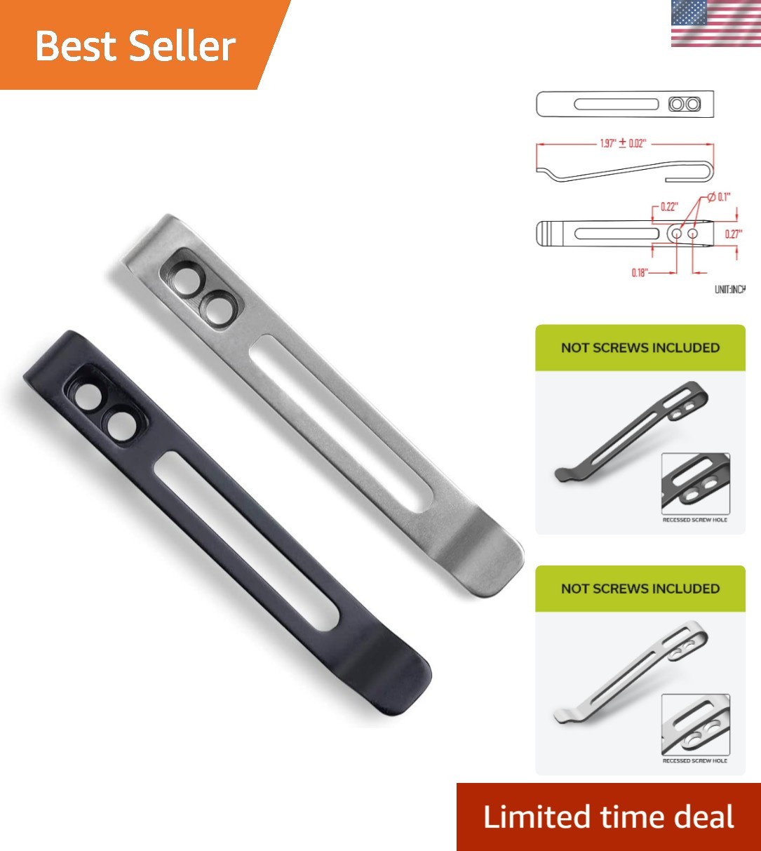 Everyday Carry Knife Clips - 2PCS Stainless Steel for Secure Ambidextrous Use