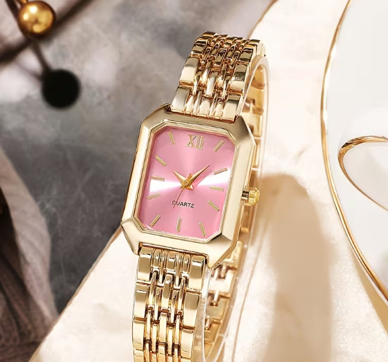 Women\'s Gold Stainless Steel Quartz Watch - Elegant Square Dial, Water Resistant