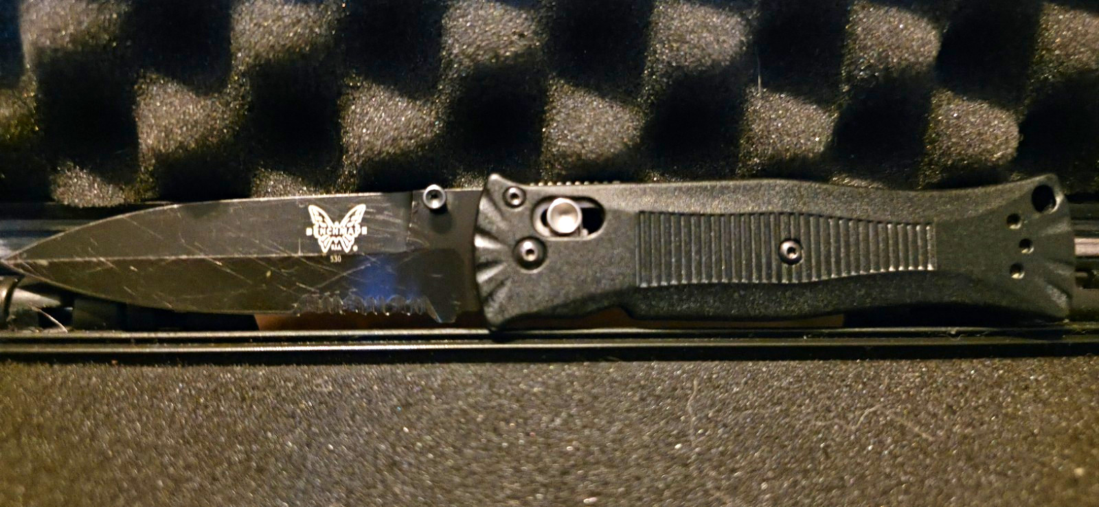 Benchmade 530 Pardue Black Serrated Clip Point Pocketknife Liner Lock Clip Benchmade 530 Pardue Black Serrated Clip Point Pocketknife Liner Lock Clip