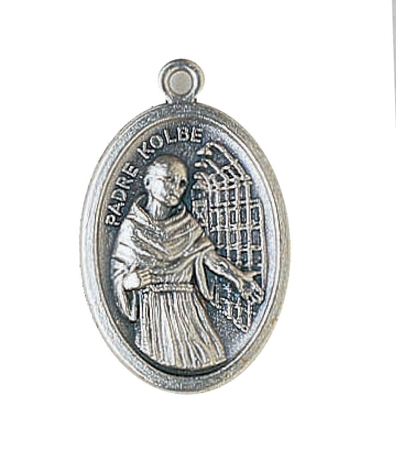 1-inch Silver Tone Saint Maximilian with Mary of Father Kolbe Medal 1-inch Silver Tone Saint Maximilian with Mary of Father Kolbe Medal