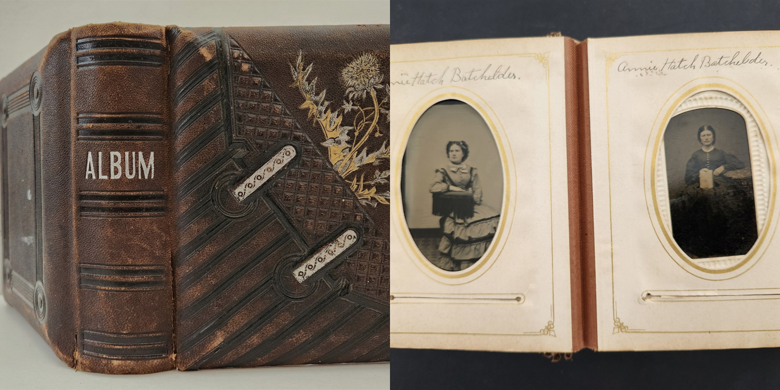 1860s antique CDV PHOTO ALBUM ma me BATCHELDER COUCH HOBBS ROBBINS SOUTHERLAND