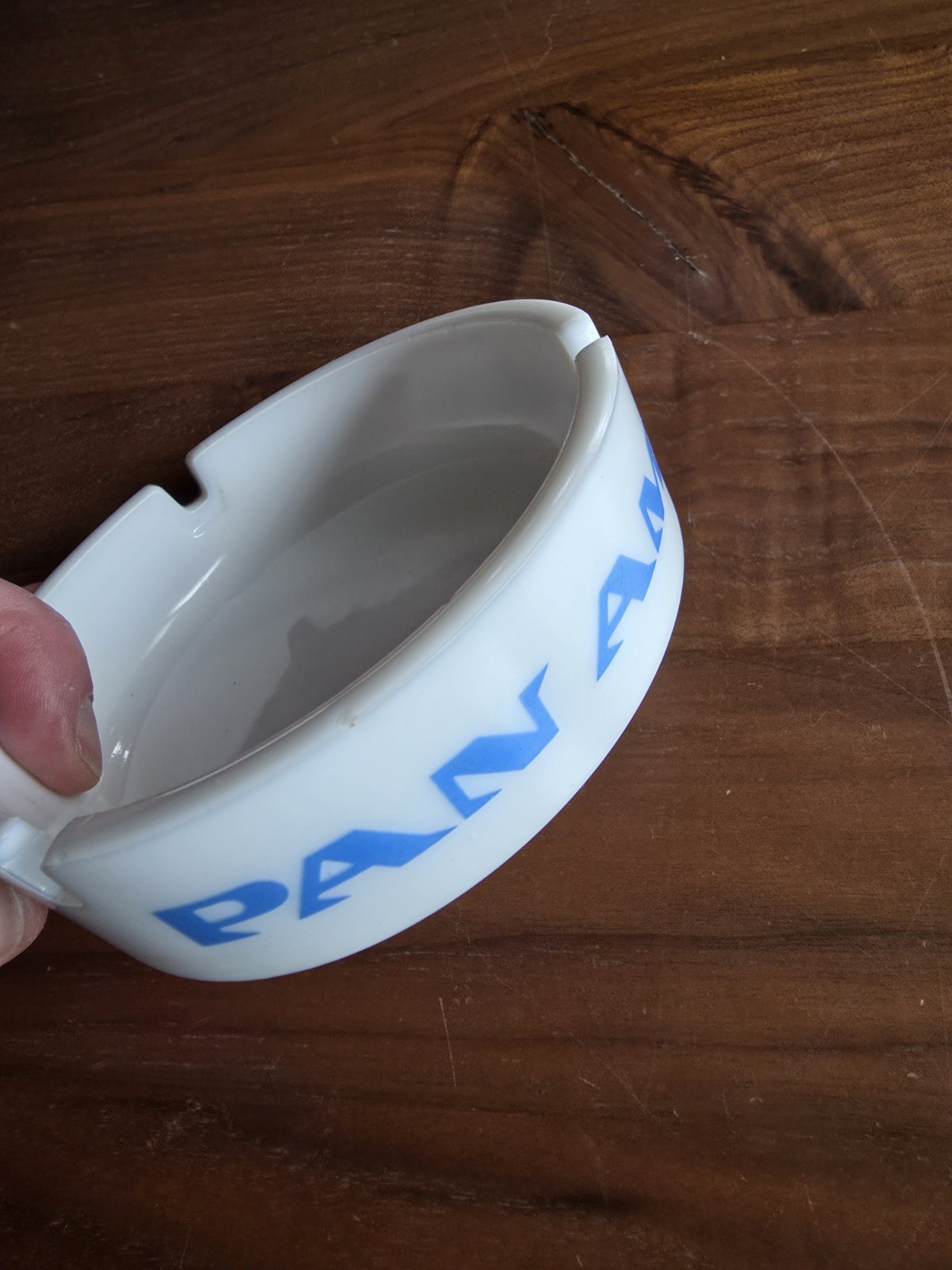 Vintage PAN AM Ashtray Opalex  White Milk Glass Blue Logo France Airline