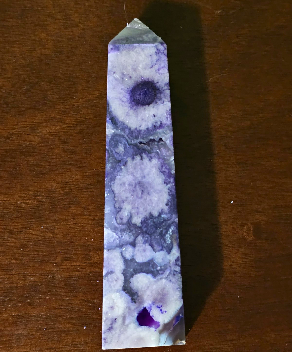 Purple Agate Stone Tower Point Obelisk 6.5 Inches and 15.6 Oz. W/Druzies.