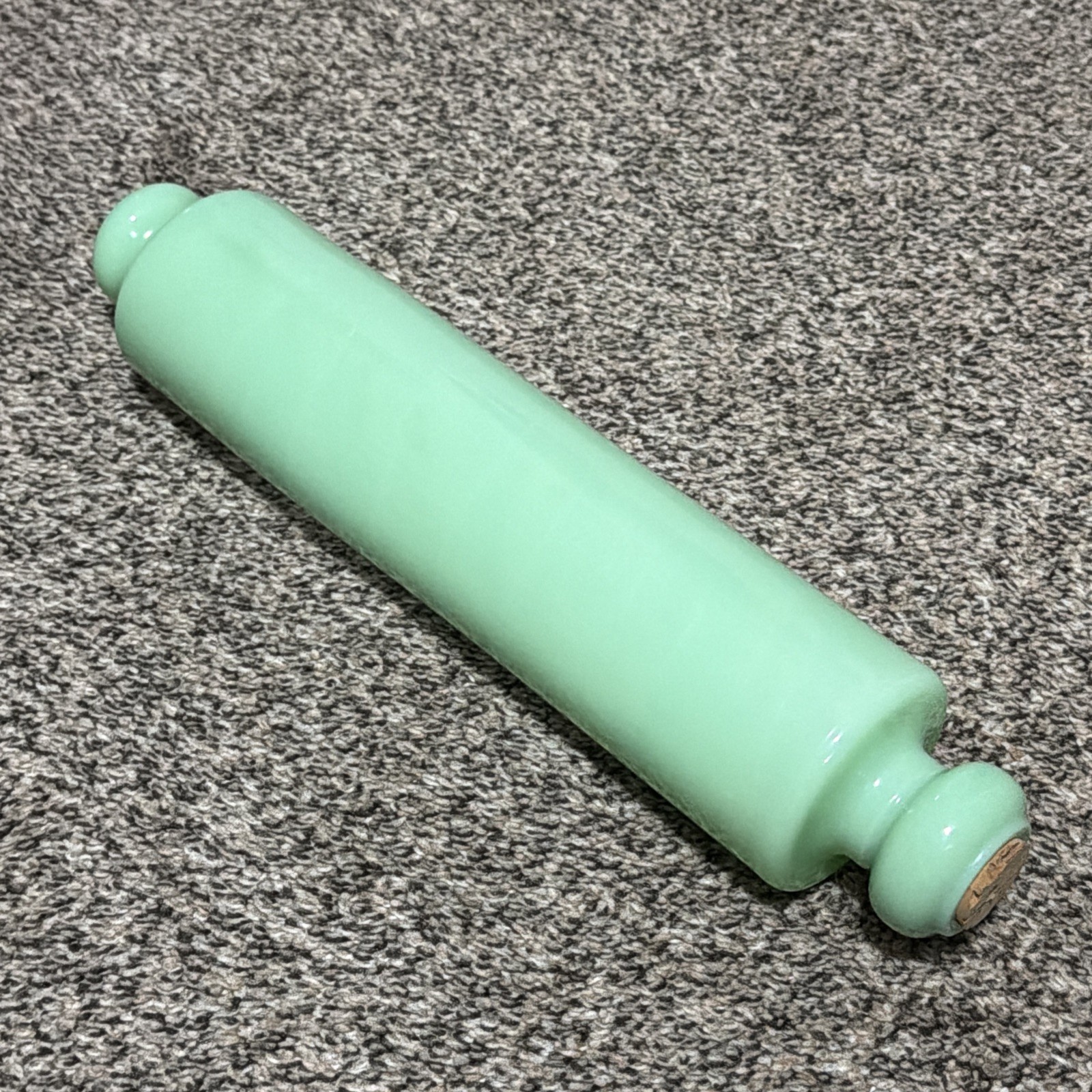 Jadeite Glass Rolling Pin Light Green Kitchen Baking Tool Vintage  14 1/2”