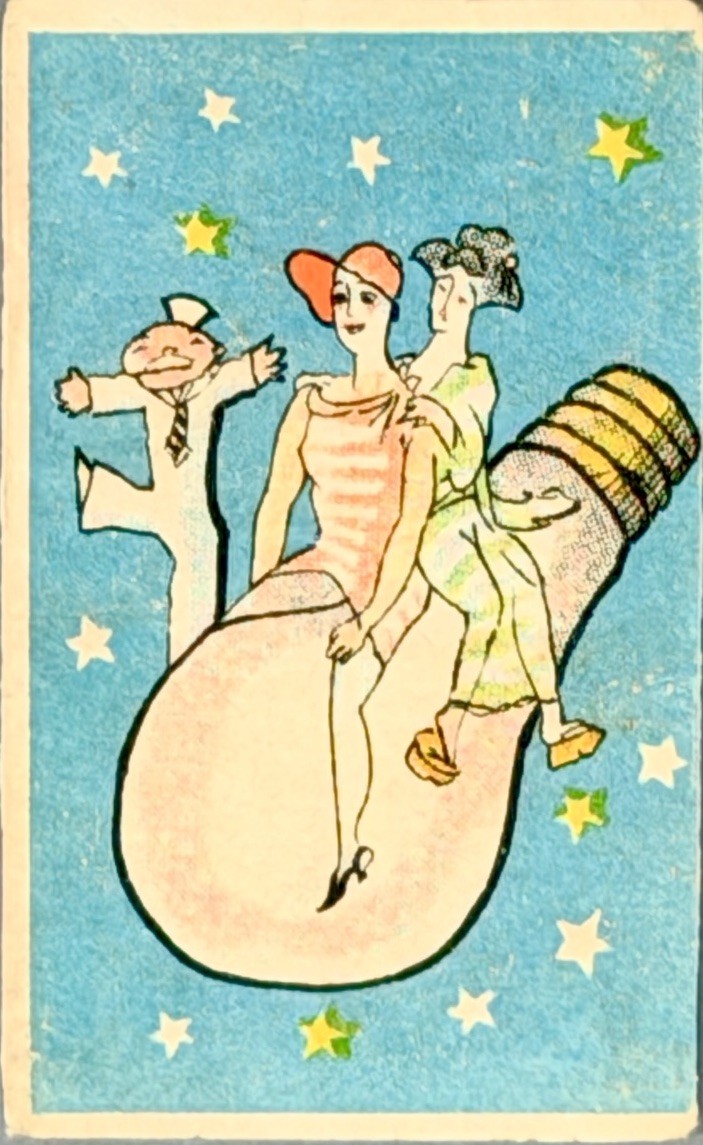 Antique Japanese Matchbox Label 1920s Art Deco Moga Modern Girl Lightbulb Antique Japanese Matchbox Label 1920s Art Deco Moga Modern Girl Lightbulb