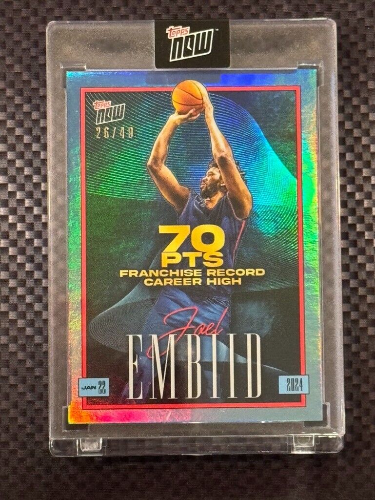 Joel Embiid Scores 70 Points 2023-24 TOPPS NOW Basketball Card JE-1 FOIL #26/49