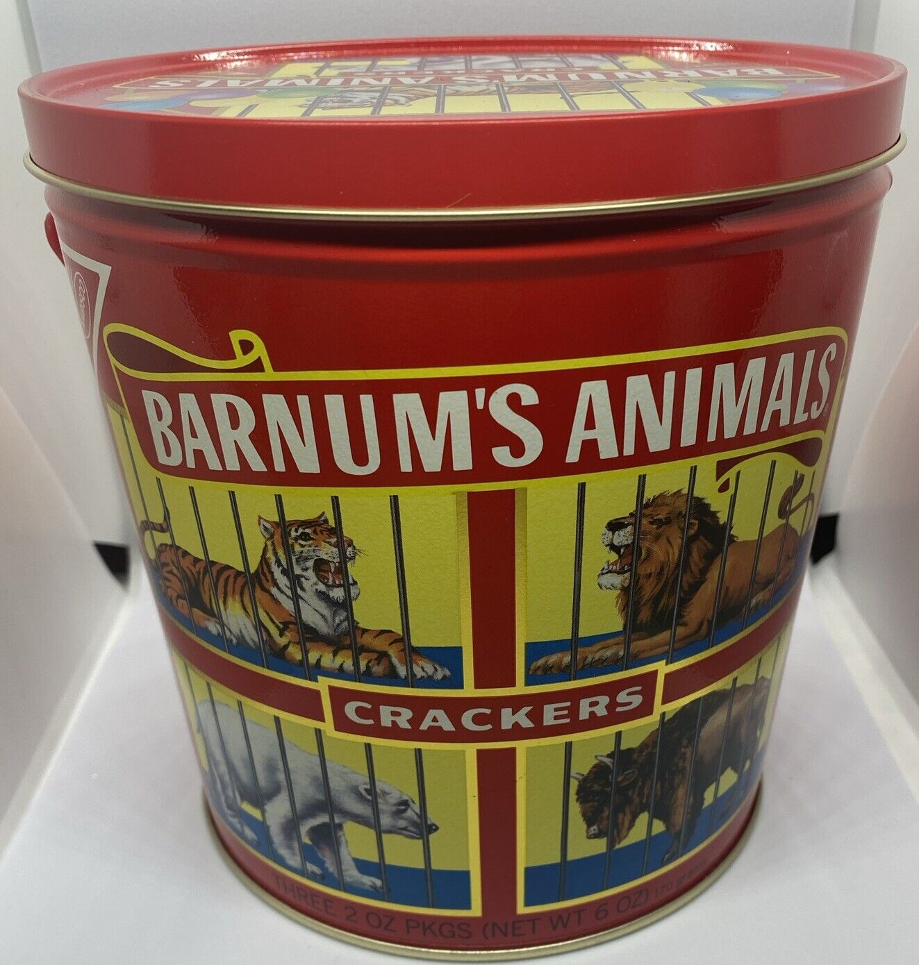 Nabisco Barnum's Animal Cracker Tin Pail w/ Plastic Handle & Lid Vintage 1991