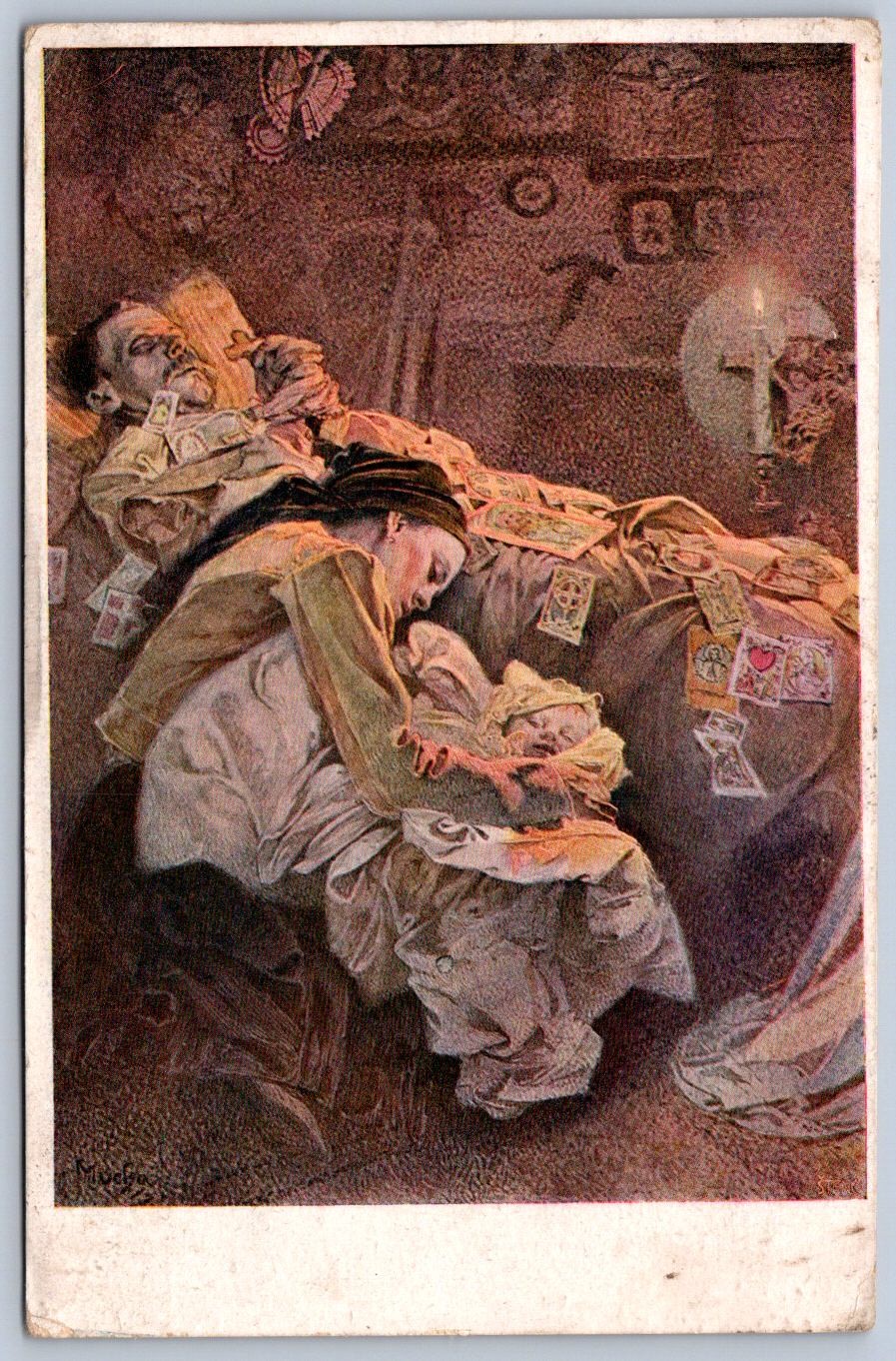DS1/ Alphonse Mucha Artist Signed Art Nouveau Postcard c1910 Sleep 18 DS1/ Alphonse Mucha Artist Signed Art Nouveau Postcard c1910 Sleep 18