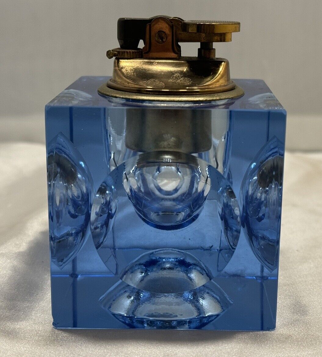 VNTG 1970s Antonio Imperatore Italy Textured Ice Cube Blue Glass Lighter Weight