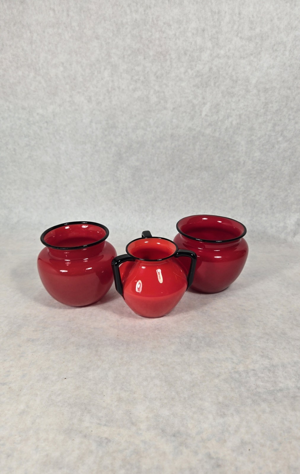 Vintage MICHAEL POWOLNY For LOETZ Tango Red & Black Art Glass Vase 3 Piece Vintage MICHAEL POWOLNY For LOETZ Tango Red & Black Art Glass Vase 3 Piece
