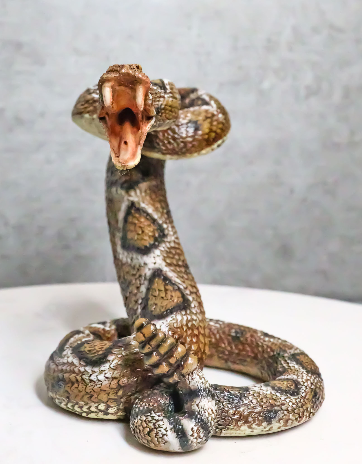 Realistic Ferocious Attacking Diamondback Rattlesnake With Fangs Bared Figurine Realistic Ferocious Attacking Diamondback Rattlesnake With Fangs Bared Figurine
