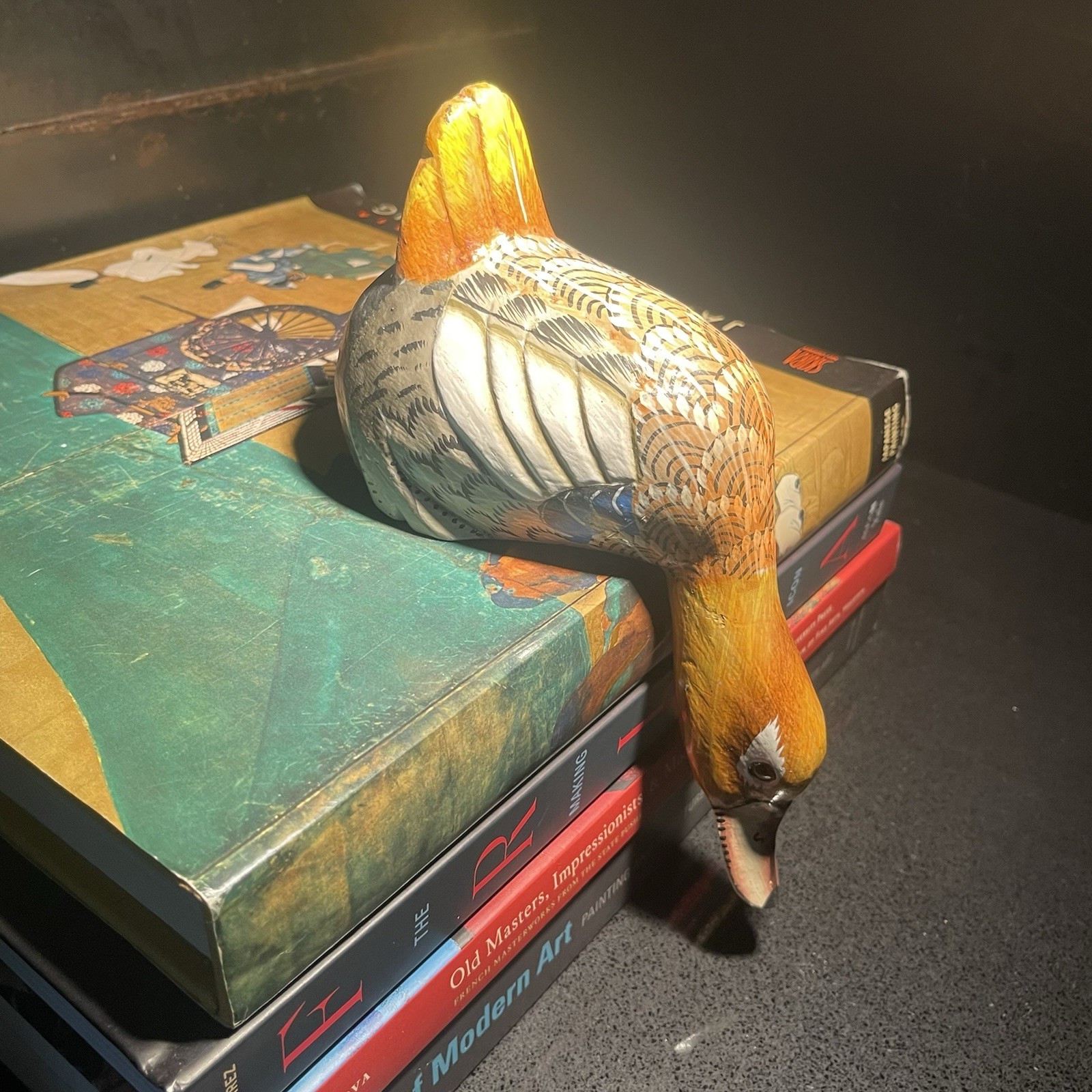 VTG Hand Carved Panted Wooden Diving Duck Decoy Shelf Sitter Dipping Mallard