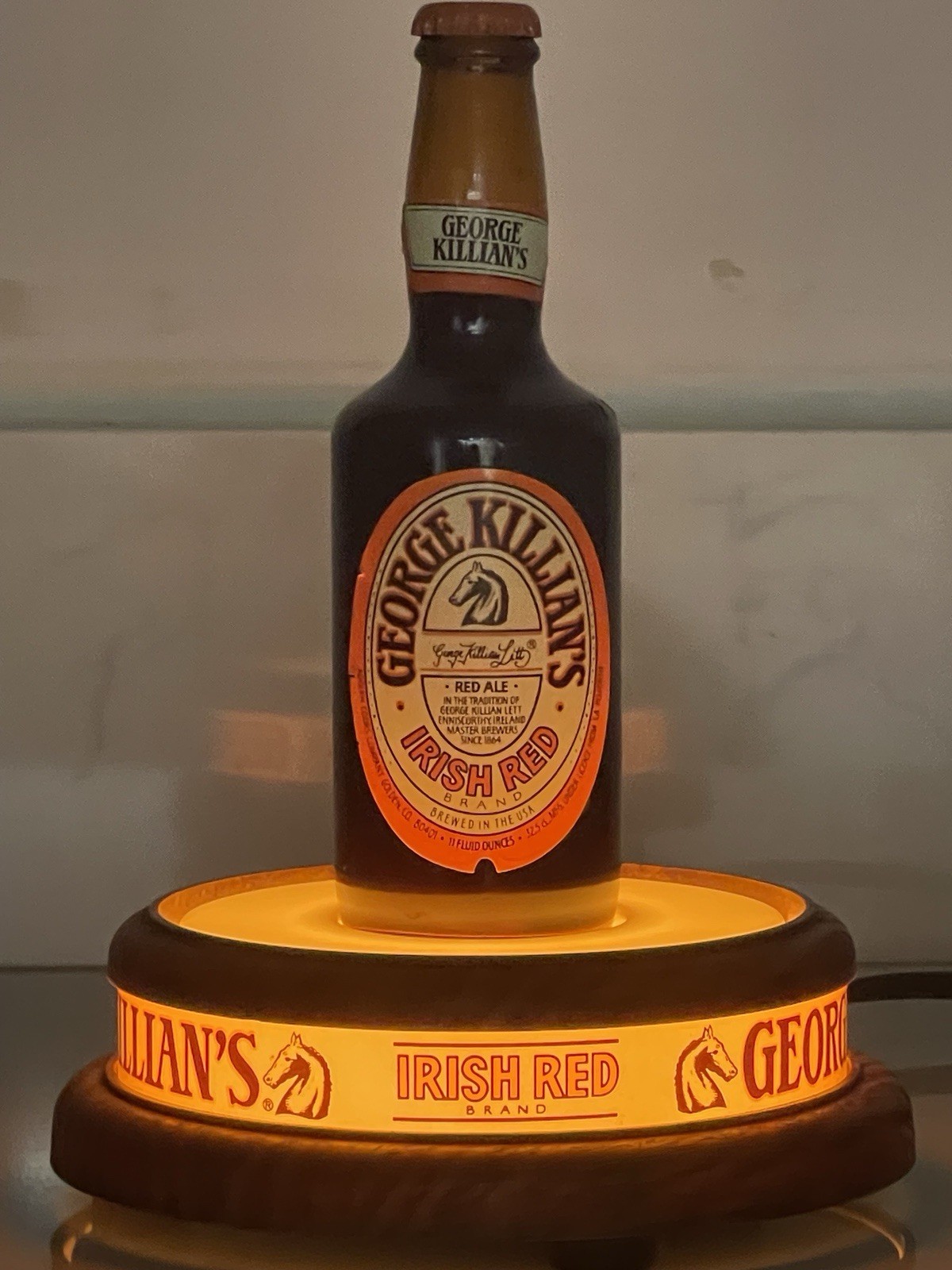 Vintage 1982 George Killian's Irish Red Beer Bottle Glorifier Light BaseDisplay