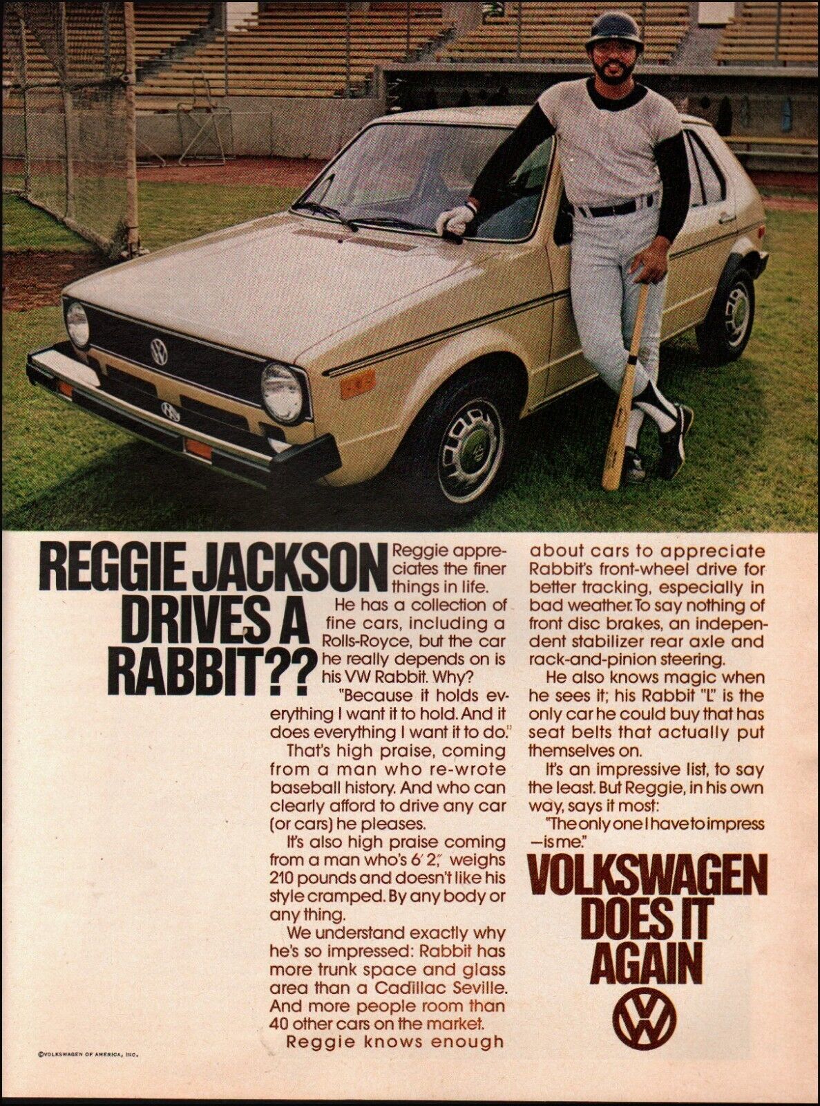 1978 Vintage ad Volkswagen Rabbit retro car Auto baseball player Reggie Jackson