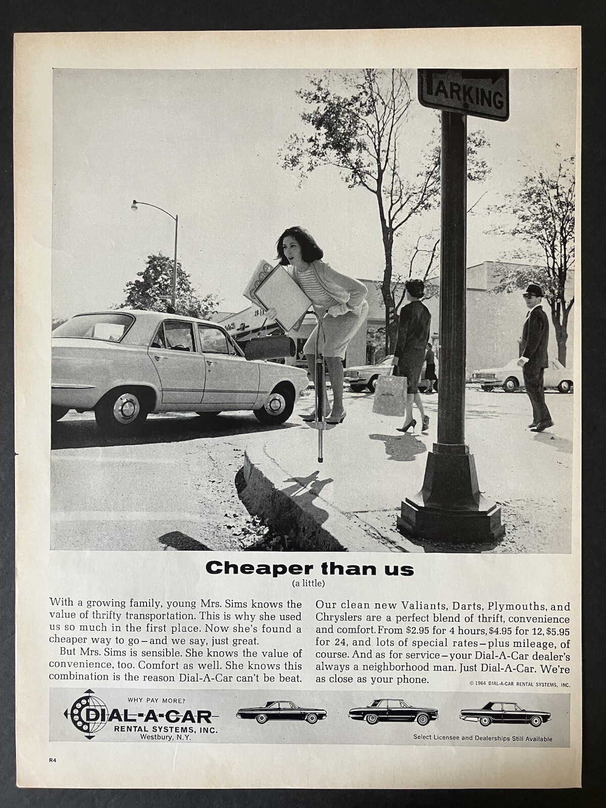 1964 Dial-A-Car Rental Systems Inc. Woman Street View B&W Vintage Print Ad 1964 Dial-A-Car Rental Systems Inc. Woman Street View B&W Vintage Print Ad