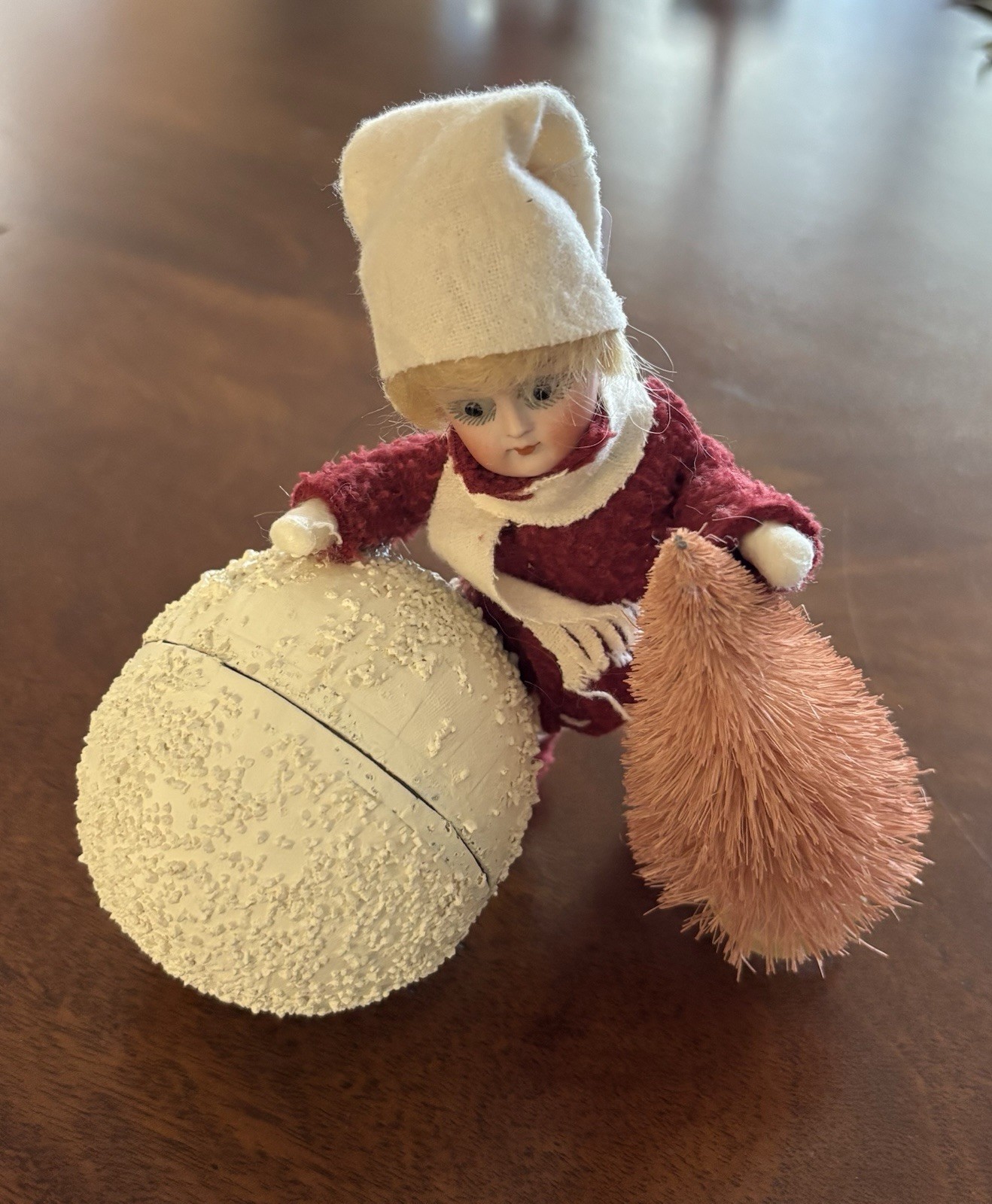 Antique German Bisque Snow Baby Paper Mache Snowball Chistmas Candy Container Antique German Bisque Snow Baby Paper Mache Snowball Chistmas Candy Container